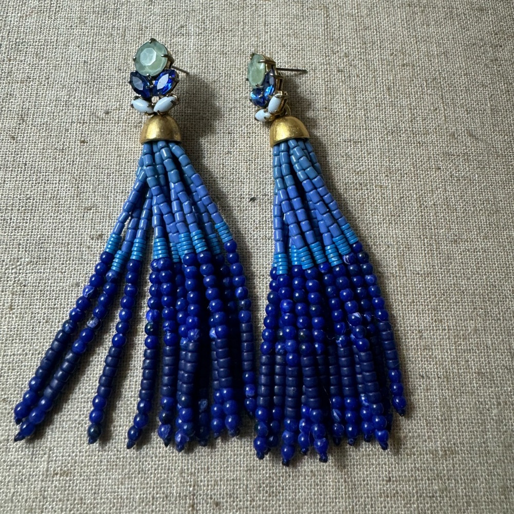 Blue 2-in-1 Beaded Tassel Earrings